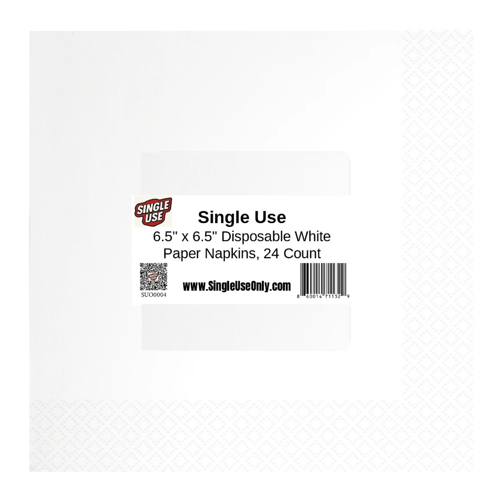 Single Use | 6.5" x 6.5" Disposable White Paper Napkins, 24 Count