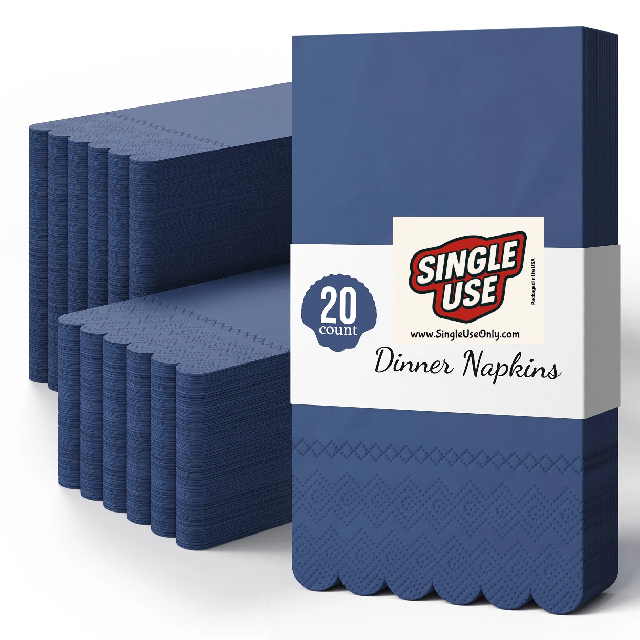 Single Use 3 Ply China Blue Scalloped Napkins - 20 Ct.