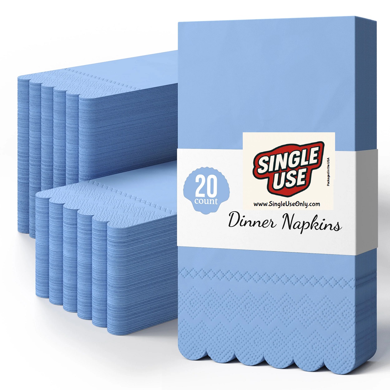 Single Use 3 Ply Sky Blue Scalloped Napkins - 20 Ct. - Image 3