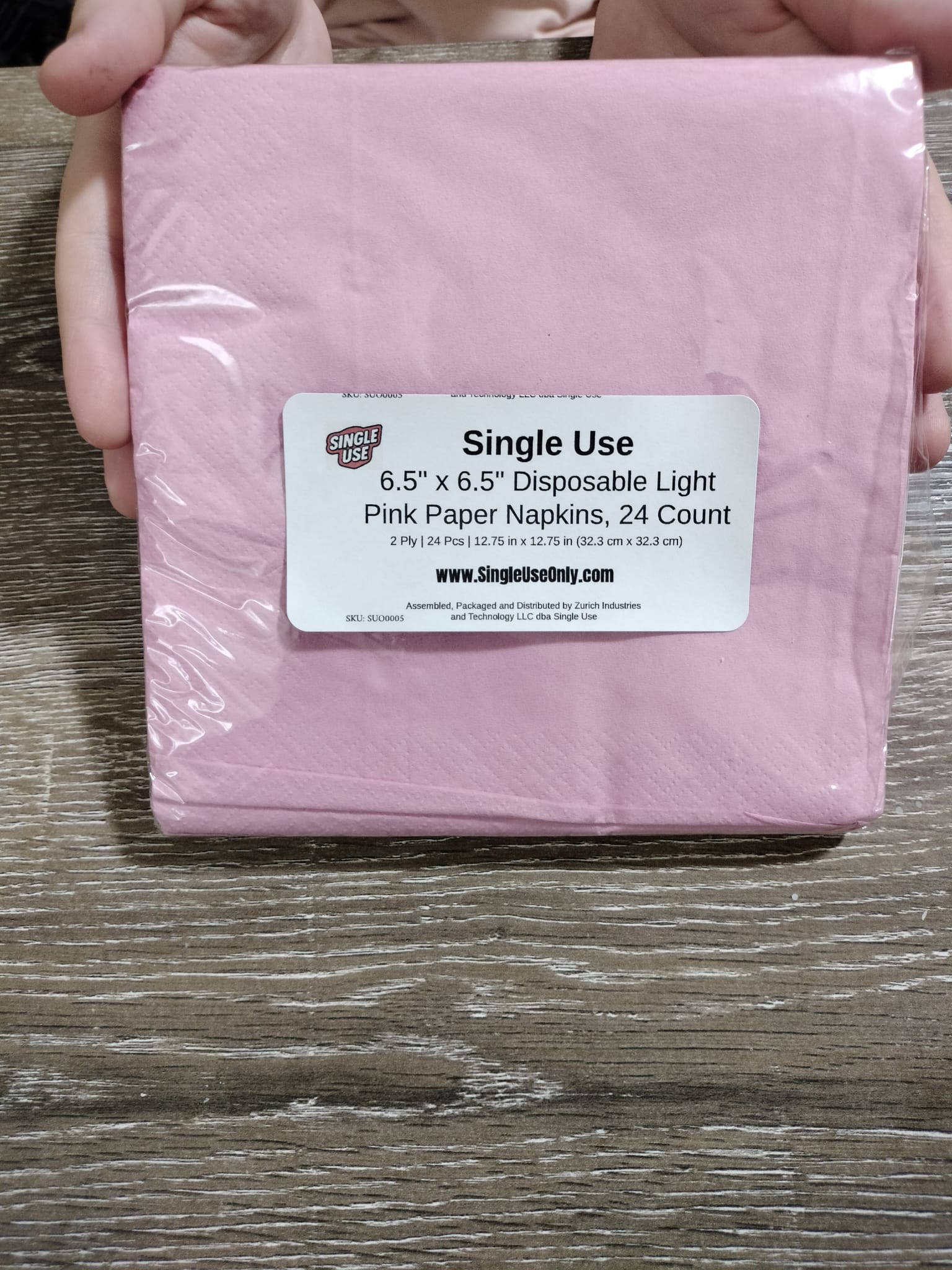 Single Use | 6.5" x 6.5" Disposable Light Pink Paper Napkins, 24 Count