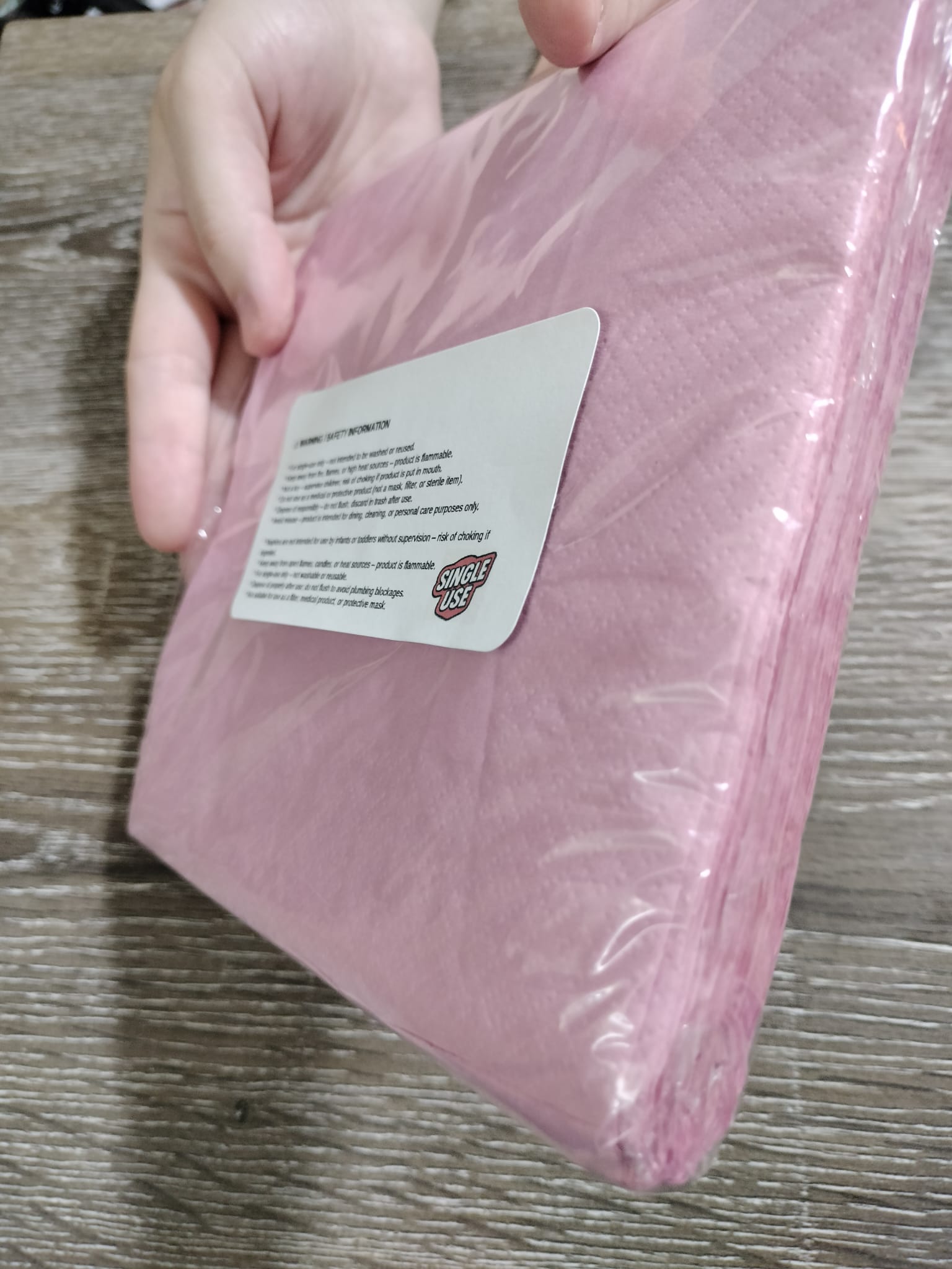 Single Use | 6.5" x 6.5" Disposable Light Pink Paper Napkins, 24 Count - Image 3