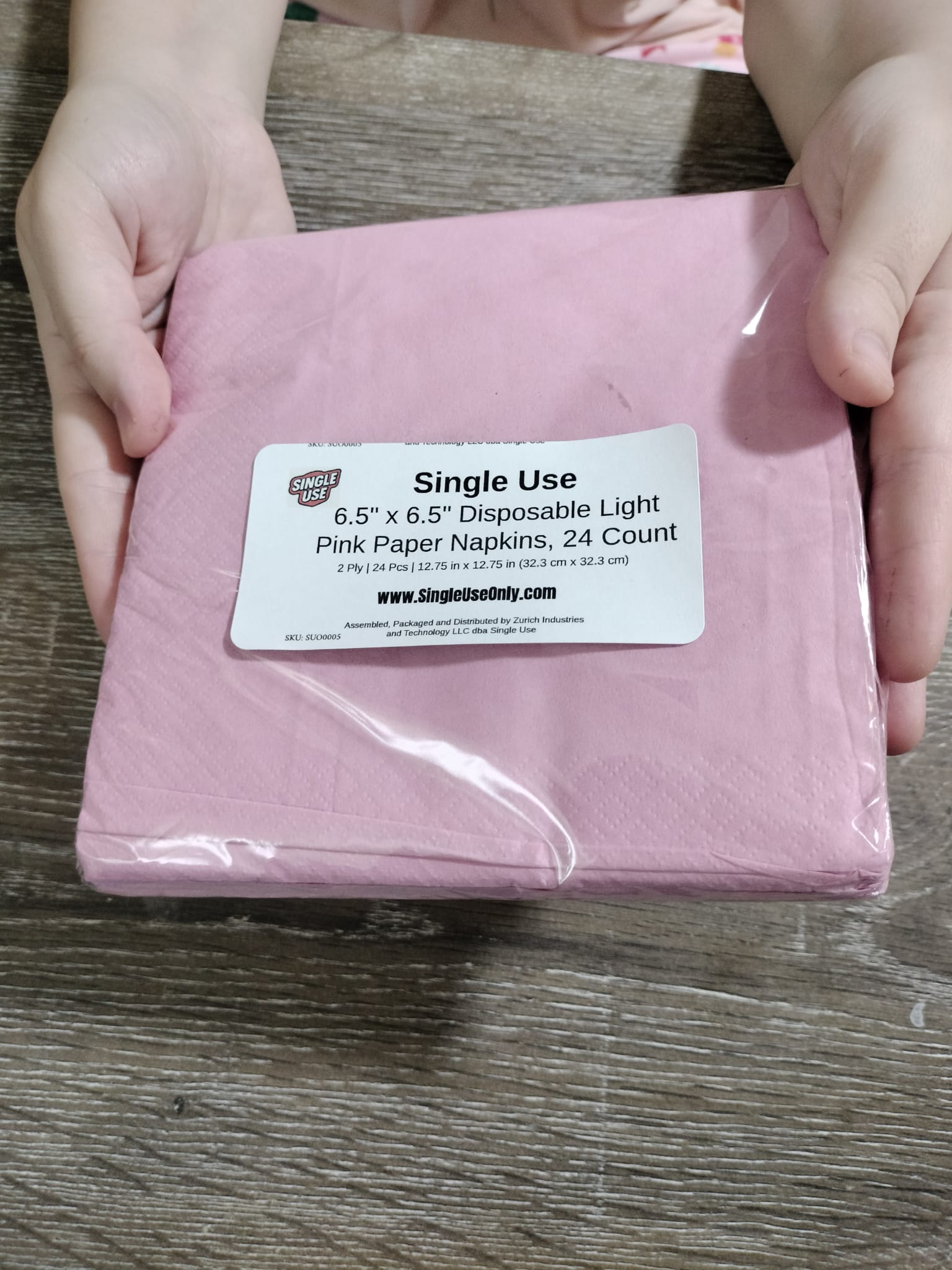 Single Use | 6.5" x 6.5" Disposable Light Pink Paper Napkins, 24 Count - Image 4