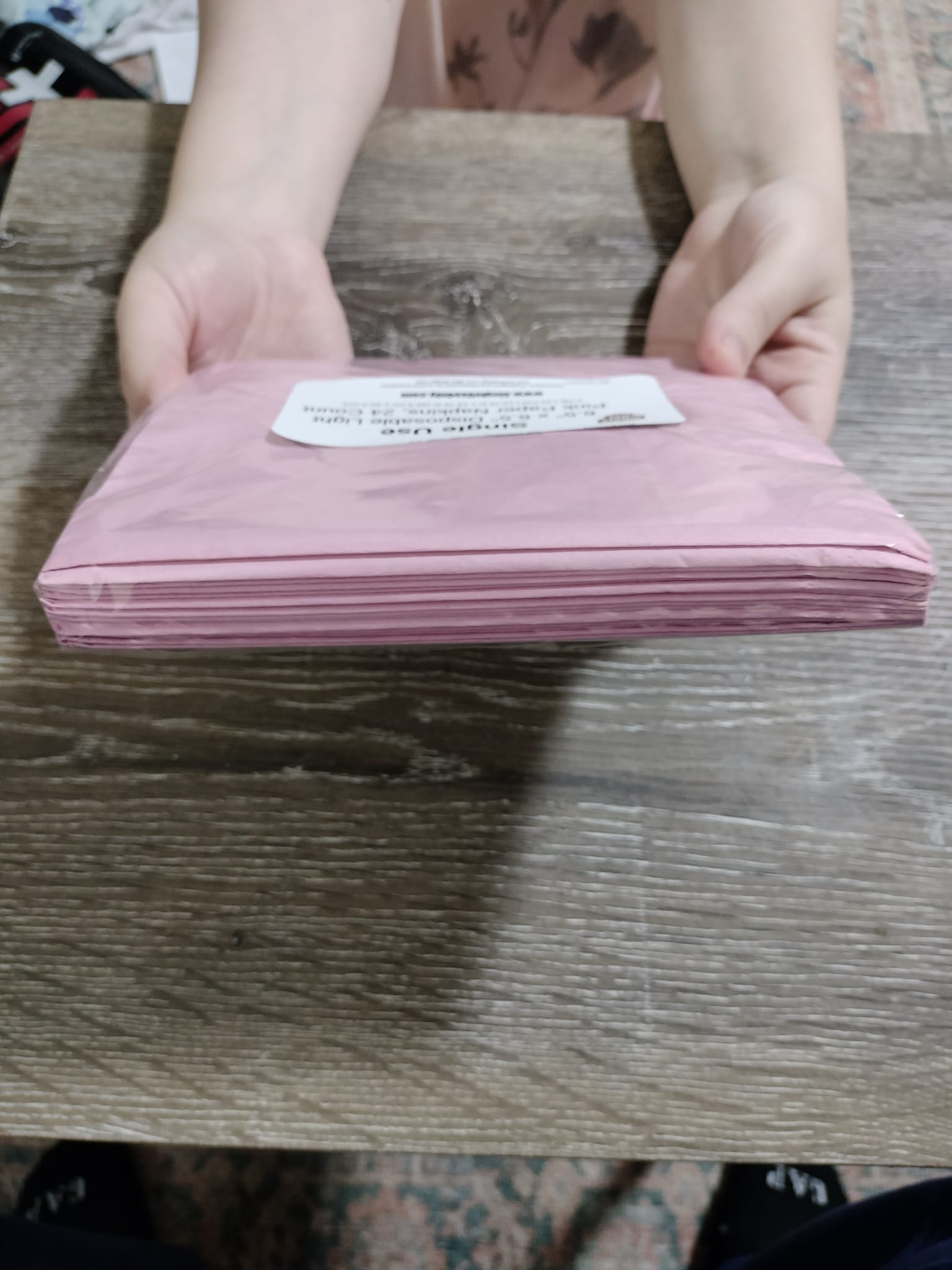 Single Use | 6.5" x 6.5" Disposable Light Pink Paper Napkins, 24 Count - Image 5